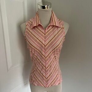 Y2K PINK STRIPED HEART SOUL ZIP UP VEST TOP